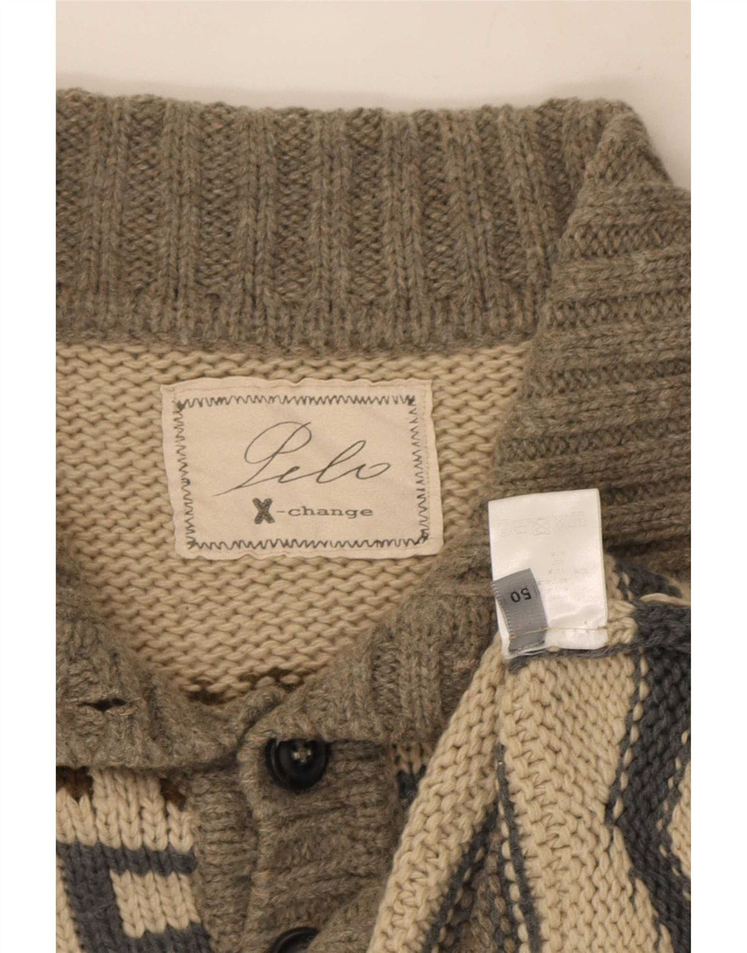 Vintage Herren-Pullover mit Knopfkragen, IT 50, Mittelgrau, Fair Isle