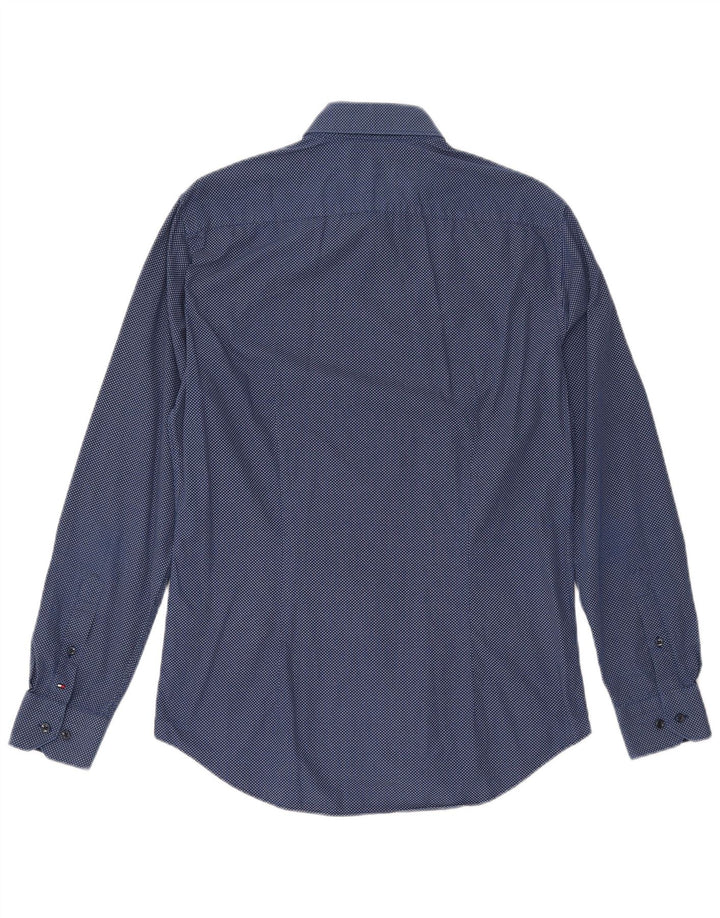 TOMMY HILFIGER Herren-Hemd mit abstraktem Muster, Größe 15 1/2 39, mittleres Marineblau