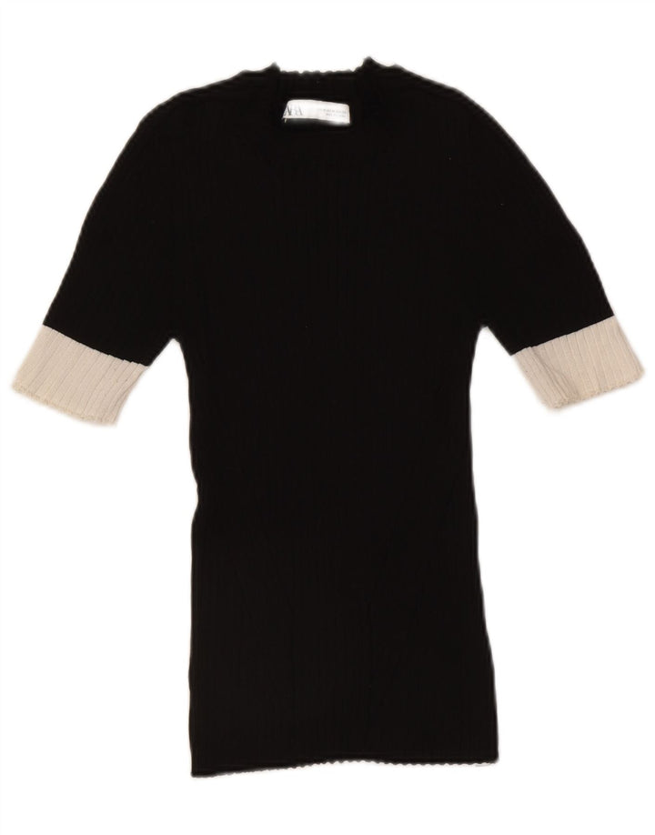 Zara Damen-Pullover mit Rundhalsausschnitt, UK 12, Mittelschwarz, Farbblock