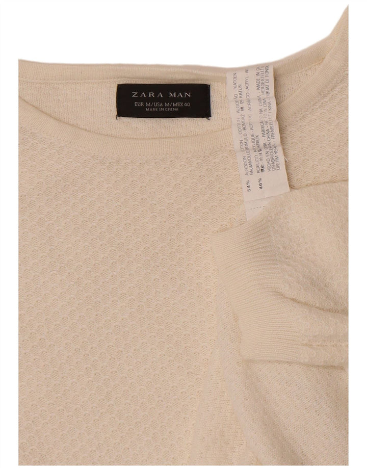 Zara Herren-Pullover mit Rundhalsausschnitt, mittelweiße geometrische Baumwolle