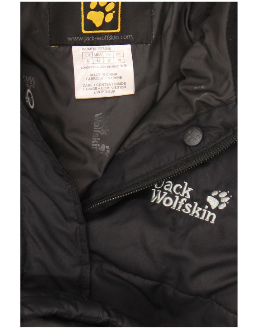 Jack Wolfskin Damen Kapuzenmantel, gepolstert, UK 10, Größe S, Schwarz, Polyester