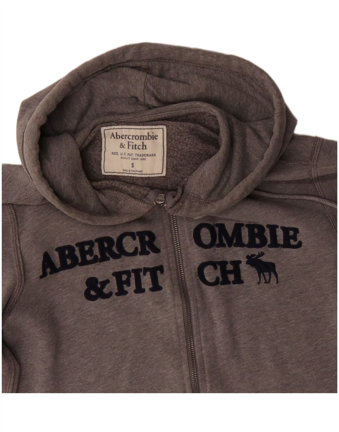 ABERCROMBIE & FITCH Herren-Kapuzenpullover mit grafischem Reißverschluss, Größe S, Grau, Baumwolle