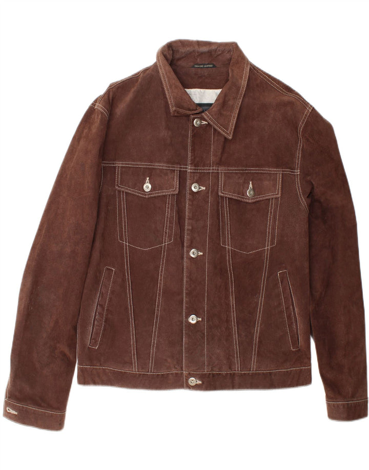 Metropolitan Herren Bomber-Wildlederjacke IT 48 Mittelbraunes Leder