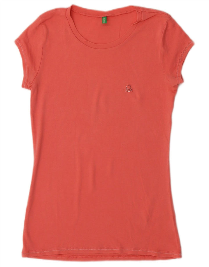 Benetton Damen T-Shirt Top UK 12 Mittelrosa Baumwolle