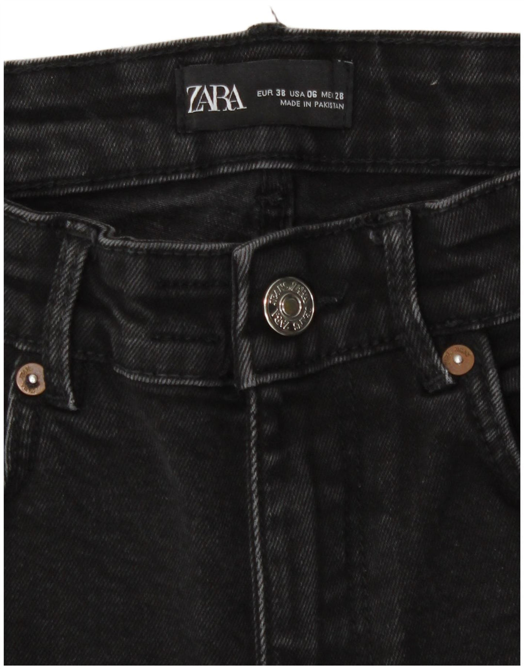Zara Damen Bootcut Jeans EU 38 Small W28 L25 Schwarze Baumwolle