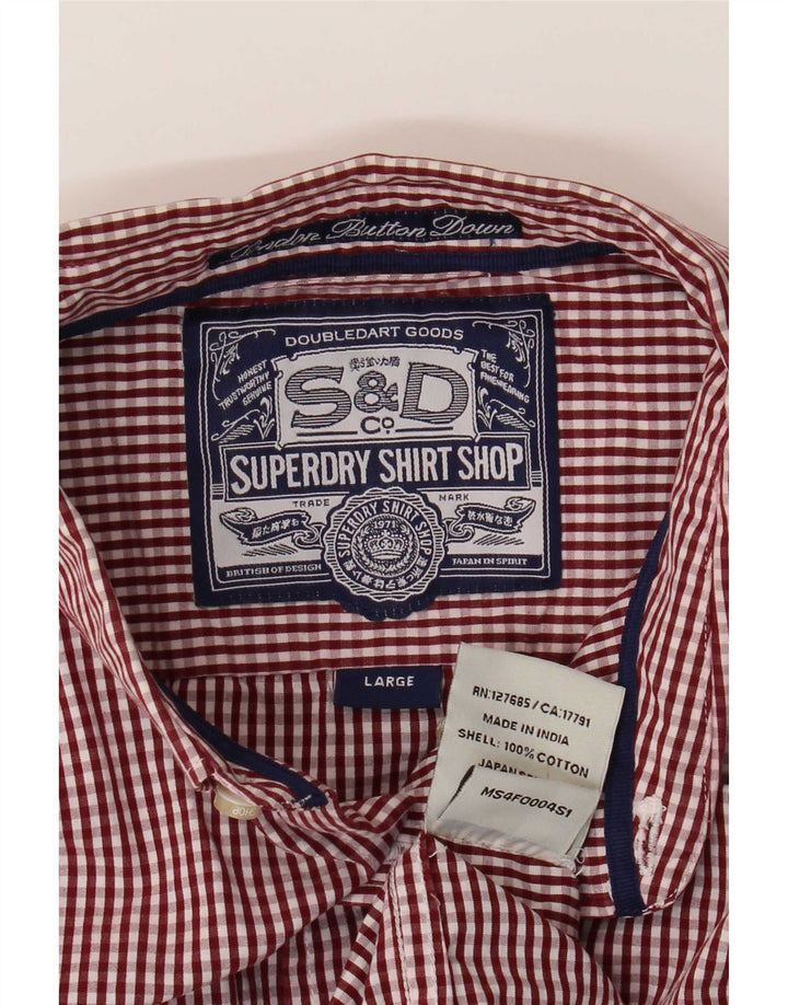 Superdry Herren-Hemd aus Baumwolle, groß, rotes Gingham-Muster