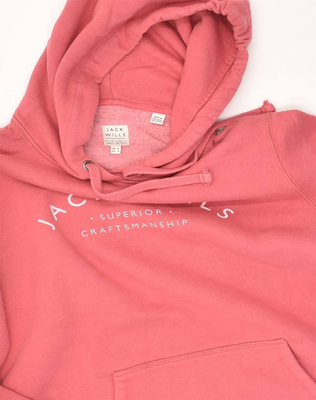 JACK WILLS Womens Loose Fit Graphic Hoodie Jumper UK 10 Small Pink Cotton | Vintage Jack Wills | Thrift | Second-Hand Jack Wills | Used Clothing | Messina Hembry 