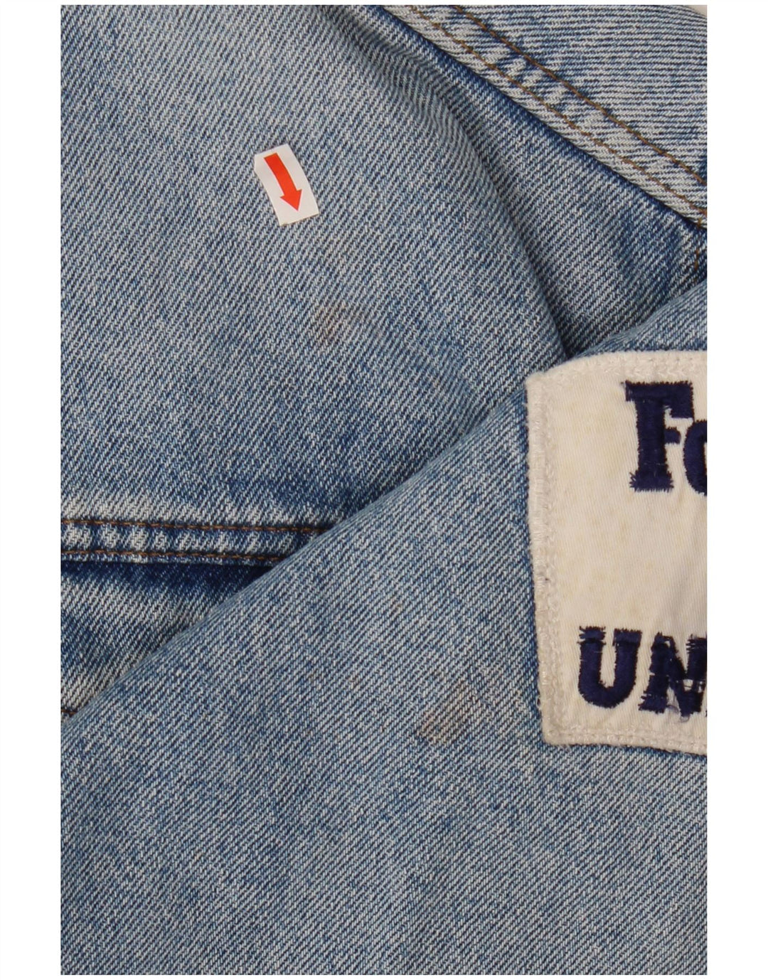 UNIFORM Damen Crop Graphic Jeansjacke UK 14 Large Blau