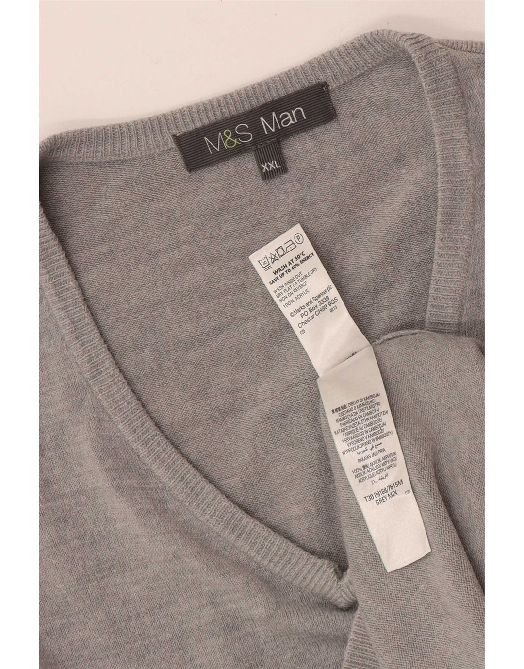 Marks & Spencer Herren-Pullover mit V-Ausschnitt, 2XL, graues Acryl