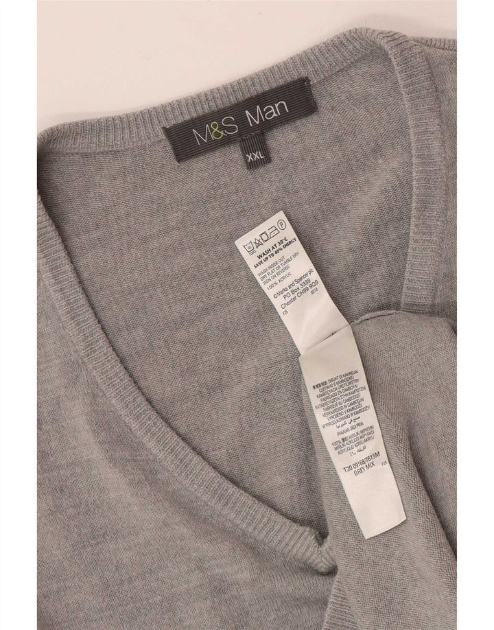 Marks & Spencer Herren-Pullover mit V-Ausschnitt, 2XL, graues Acryl