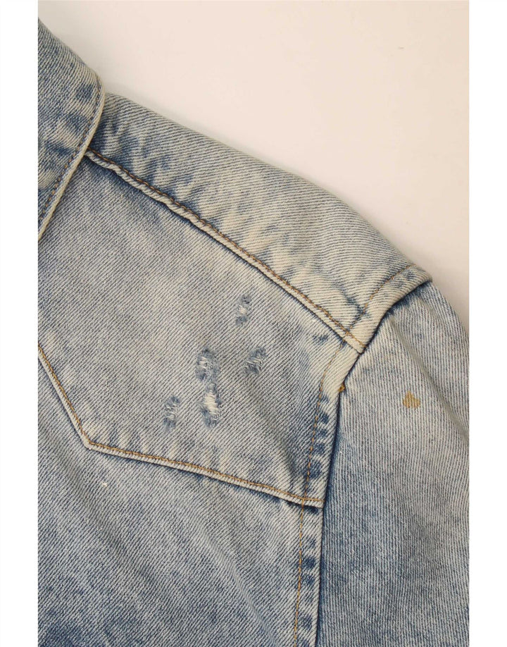 Zara Herren Jeanshemd im Used-Look, entspannte Passform, mittelblaue Baumwolle