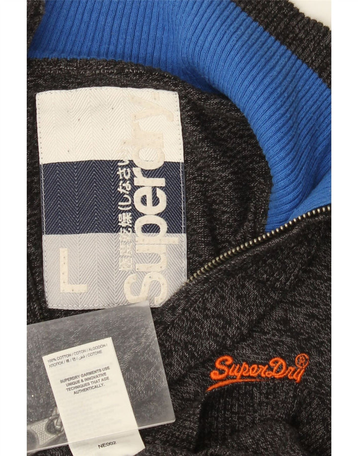 Superdry Herren-Pullover mit Reißverschluss am Hals, große, graumelierte Baumwolle