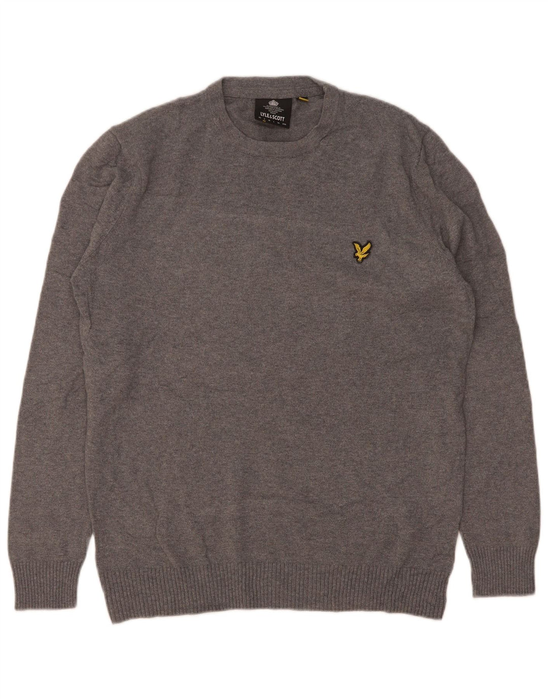 Lyle & Scott Herren-Pullover mit Rundhalsausschnitt, Größe S, grau gefleckte Baumwolle