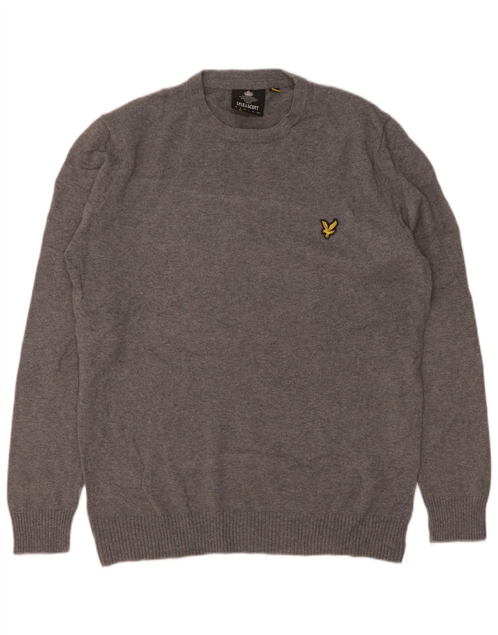 Lyle & Scott Herren-Pullover mit Rundhalsausschnitt, Größe S, grau gefleckte Baumwolle