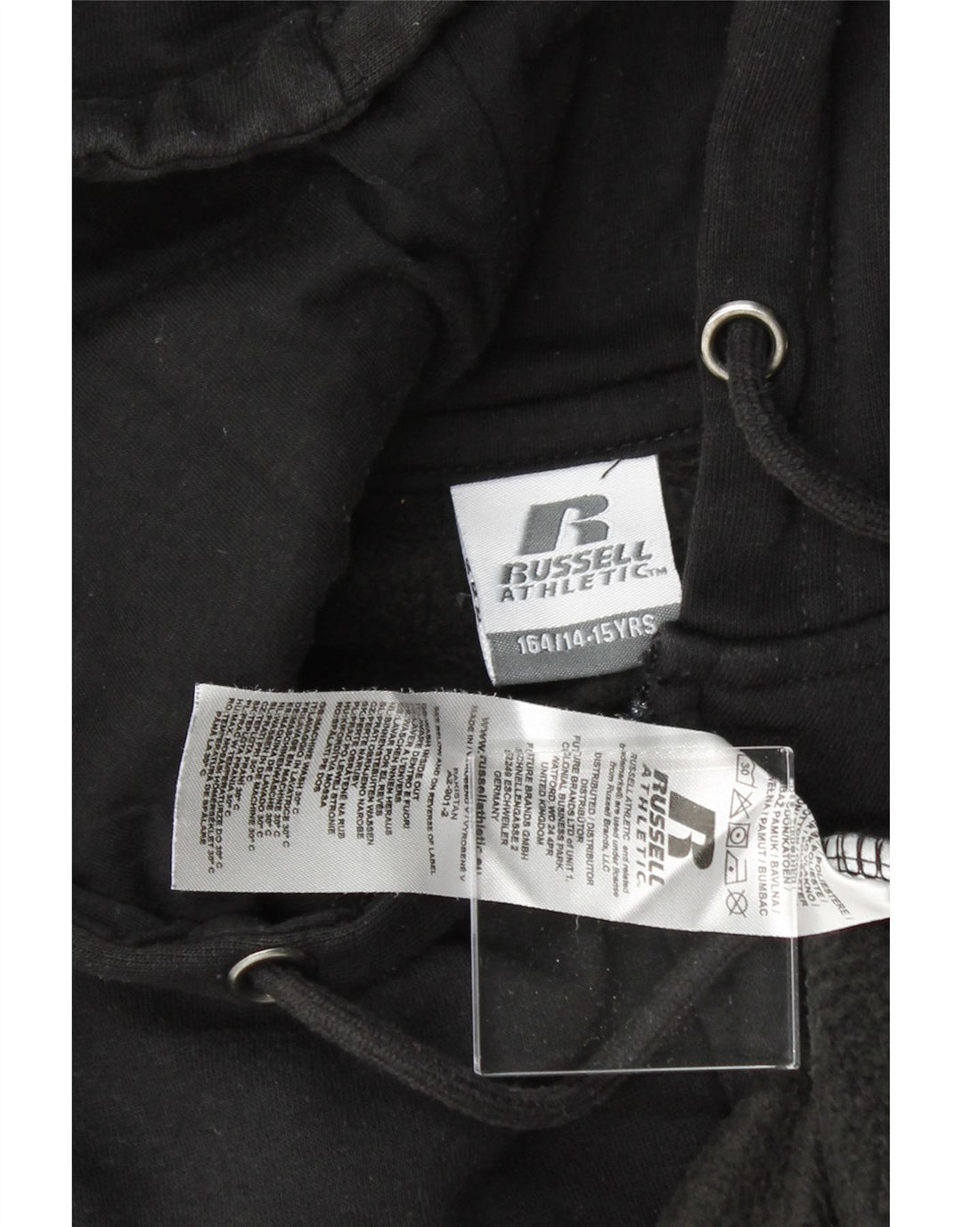 RUSSELL ATHLETIC Boys Zip Hoodie Sweater 14-15 Years Black Polyester Vintage Russell Athletic and Second-Hand Russell Athletic from Messina Hembry 