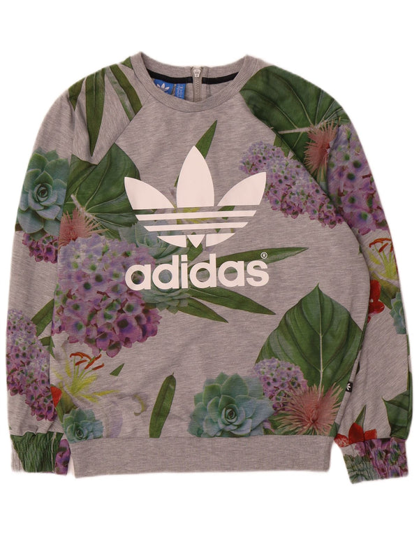 Adidas Womens Graphic Oversized Sweatshirt Pullover UK 12 Mittelgrau geblümt