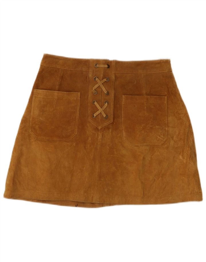Stradivarius Damen-Minirock aus Wildleder, EU 38, Größe S, W28, beiges Leder