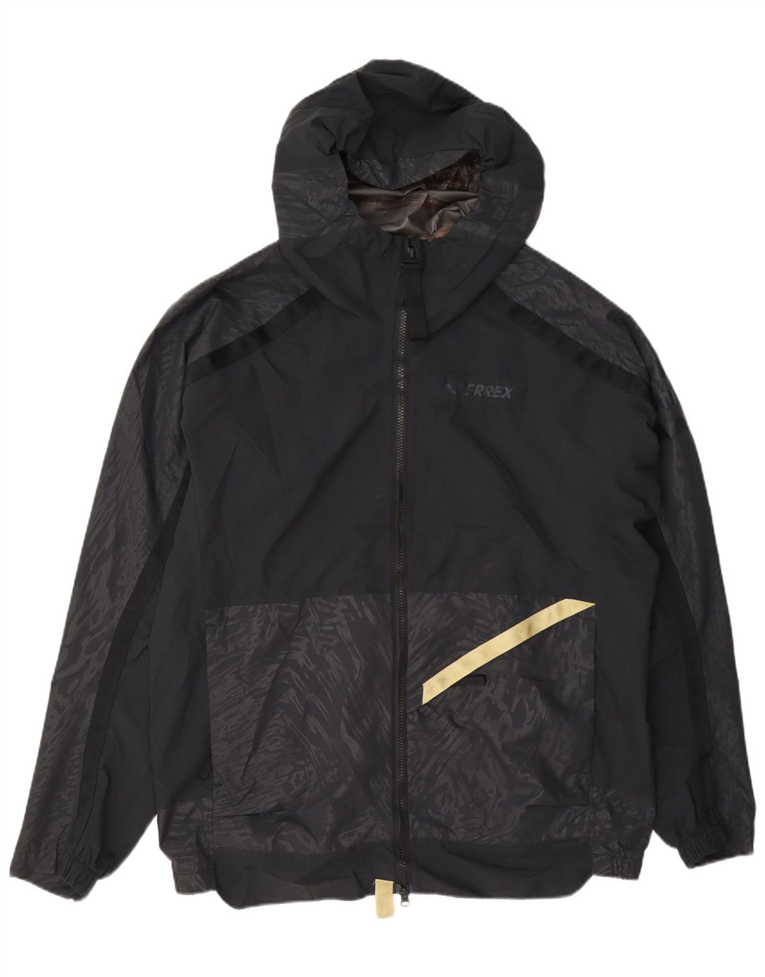 Adidas Herren-Regenjacke mit Kapuze, Größe 40, groß, schwarz, geometrisch