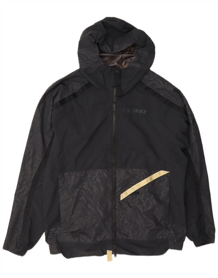 Adidas Herren-Regenjacke mit Kapuze, Größe 40, groß, schwarz, geometrisch