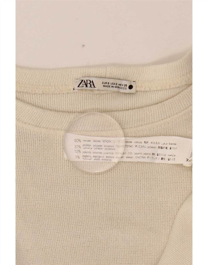 Zara Damen Crop Oversized Top Langarm UK 10 Small Weiße Viskose