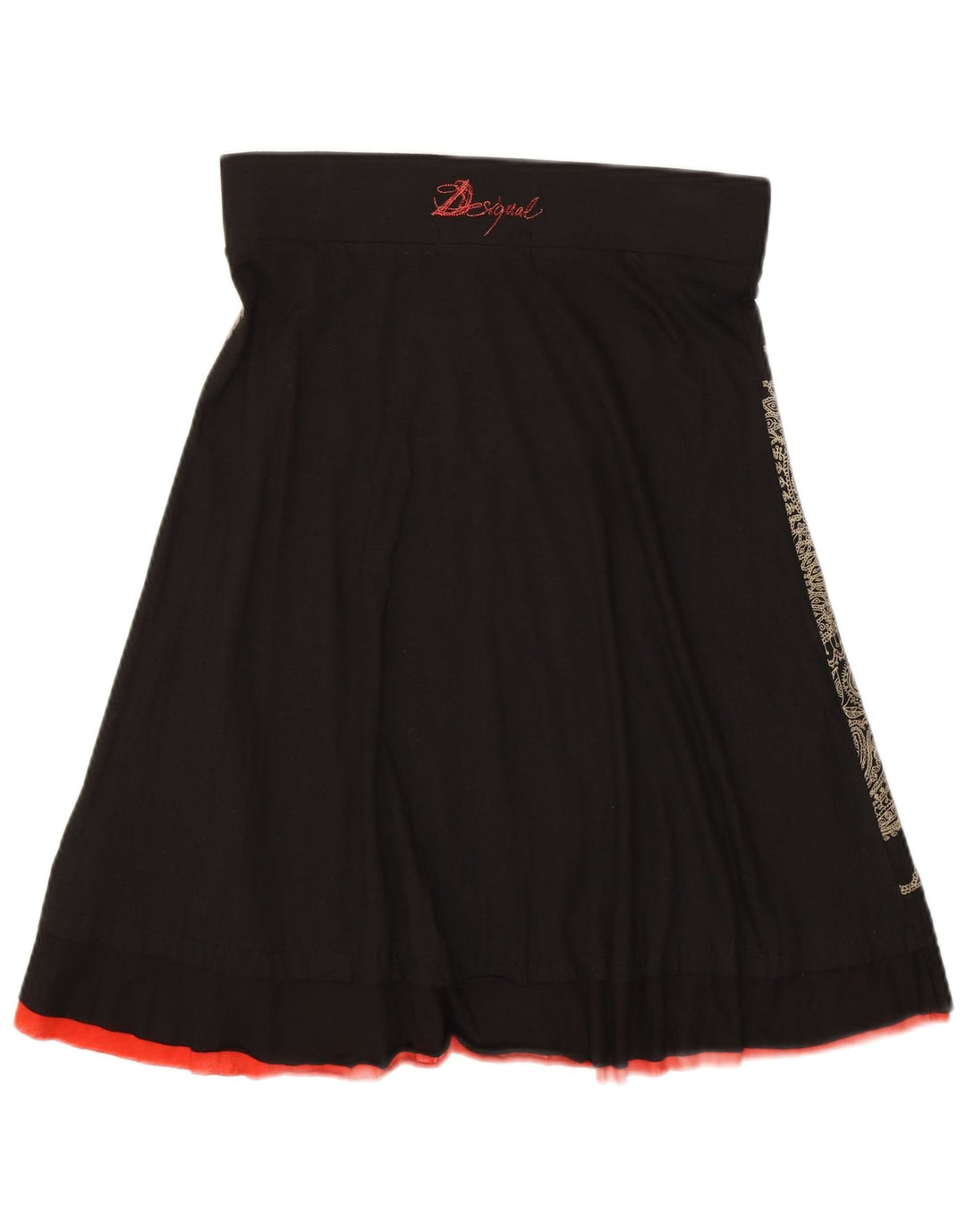 DESIGUAL Damen Grafik-A-Linien-Rock, Größe S, Größe 30, Schwarz, Blumenmuster, Baumwolle