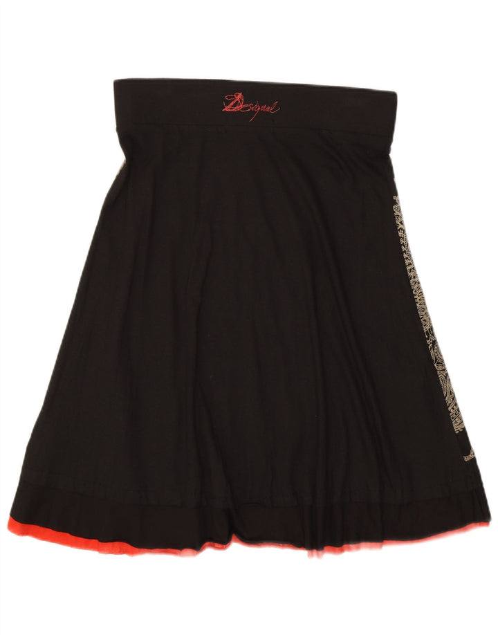 DESIGUAL Damen Grafik-A-Linien-Rock, Größe S, Größe 30, Schwarz, Blumenmuster, Baumwolle