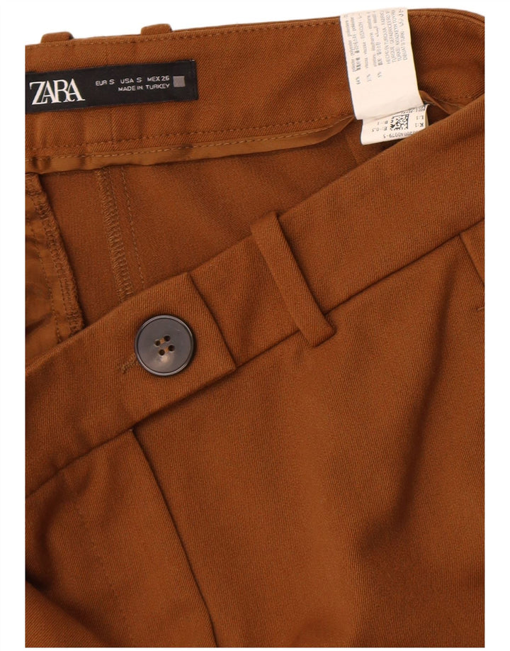 Zara Damen Flare Chino-Hose, Größe S, W26, L32, Braun, Polyester
