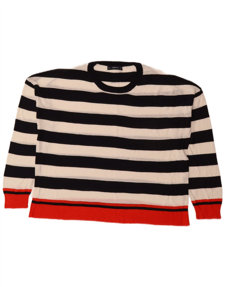 Zara Damen-Pullover mit Rundhalsausschnitt, Gr. 42, groß, mehrfarbig, gestreift