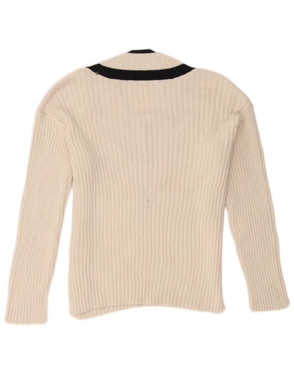 Marks & Spencer Damen-Pullover mit V-Ausschnitt, UK 14, Mittelweiß, Farbblock