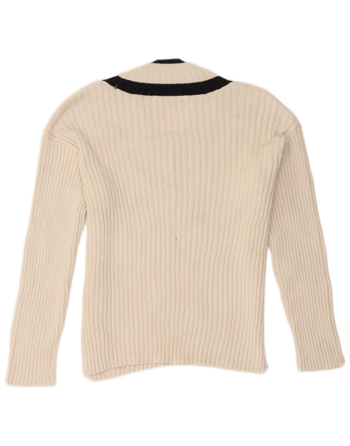 Marks & Spencer Damen-Pullover mit V-Ausschnitt, UK 14, Mittelweiß, Farbblock
