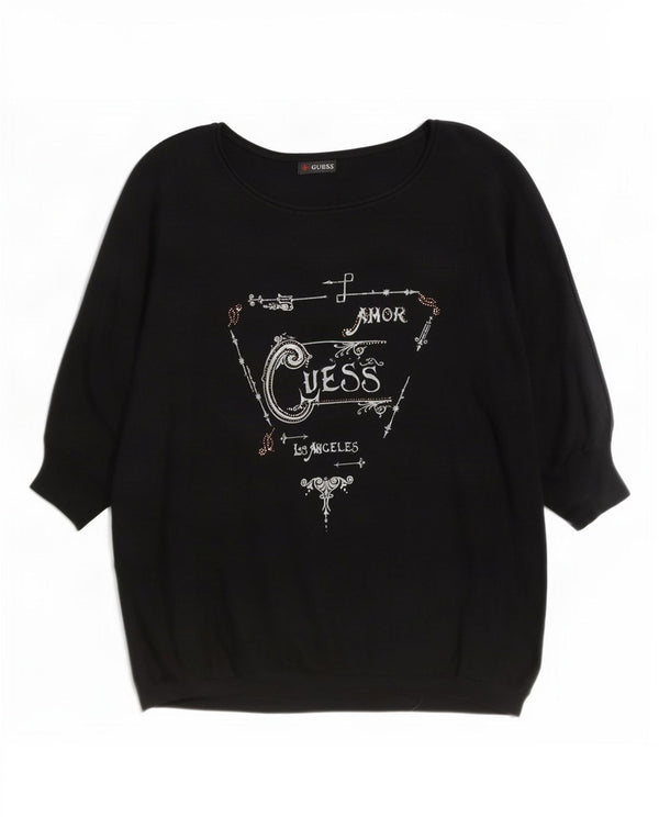 Guess Damen-Pullover mit 3/4-Ärmeln und U-Boot-Ausschnitt, Gr. 10, Schwarz
