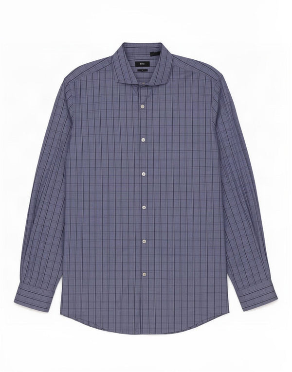 Hugo Boss Herren-Slim-Fit-Hemd, Größe 43 17 XL, blau karierte Baumwolle