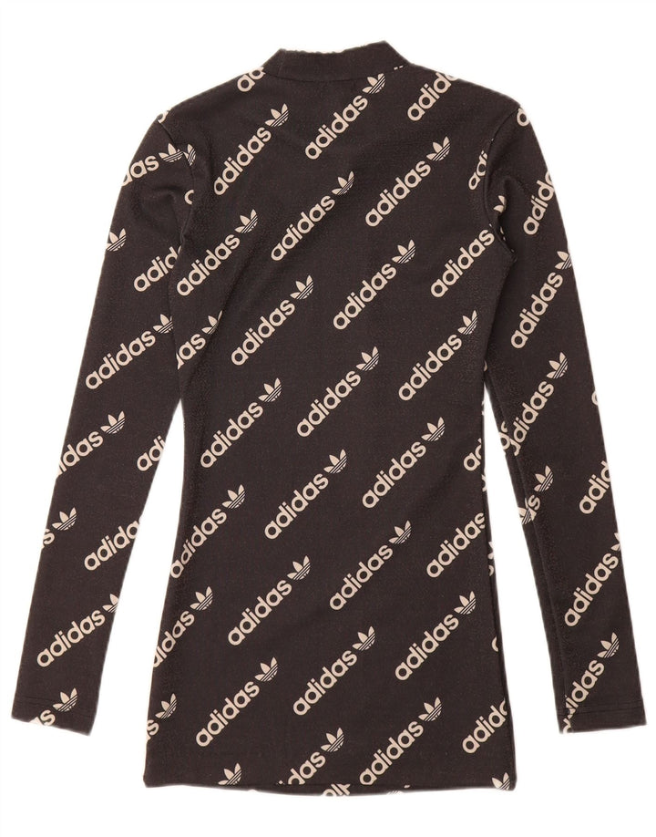 ADIDAS Damen Langarm-Grafik-T-Shirt-Kleid UK 4 XS Schwarz