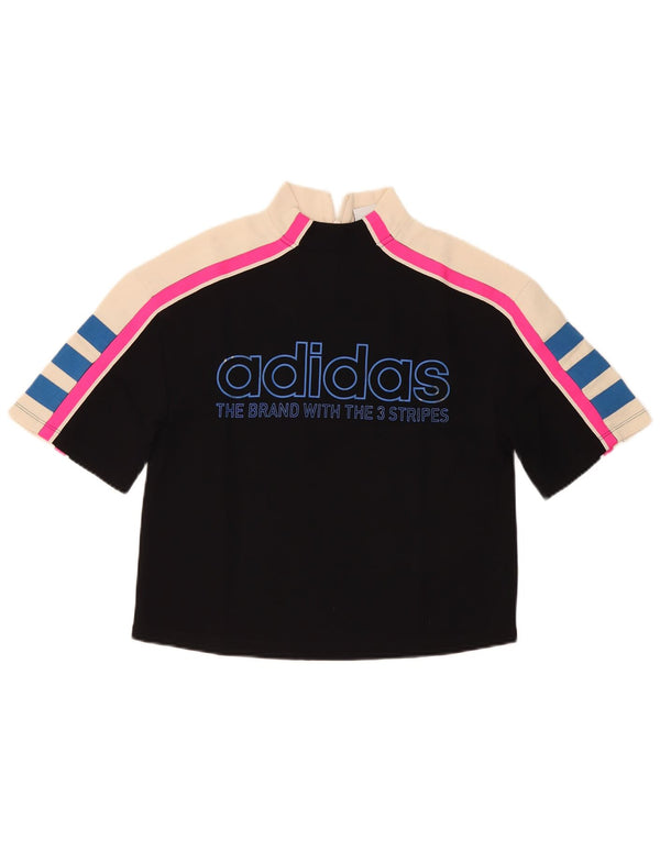 Adidas Damen Three Stripes Crop Graphic T-Shirt Top UK 6 XS Schwarz
