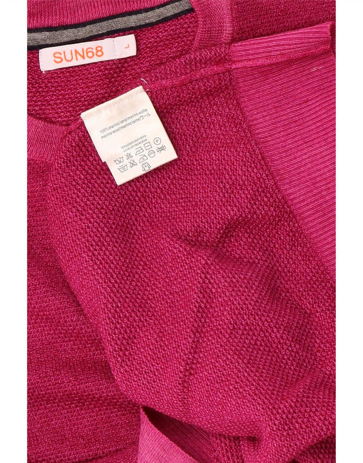 Sun68 Herren-Pullover mit Rundhalsausschnitt, groß, rosa Wolle
