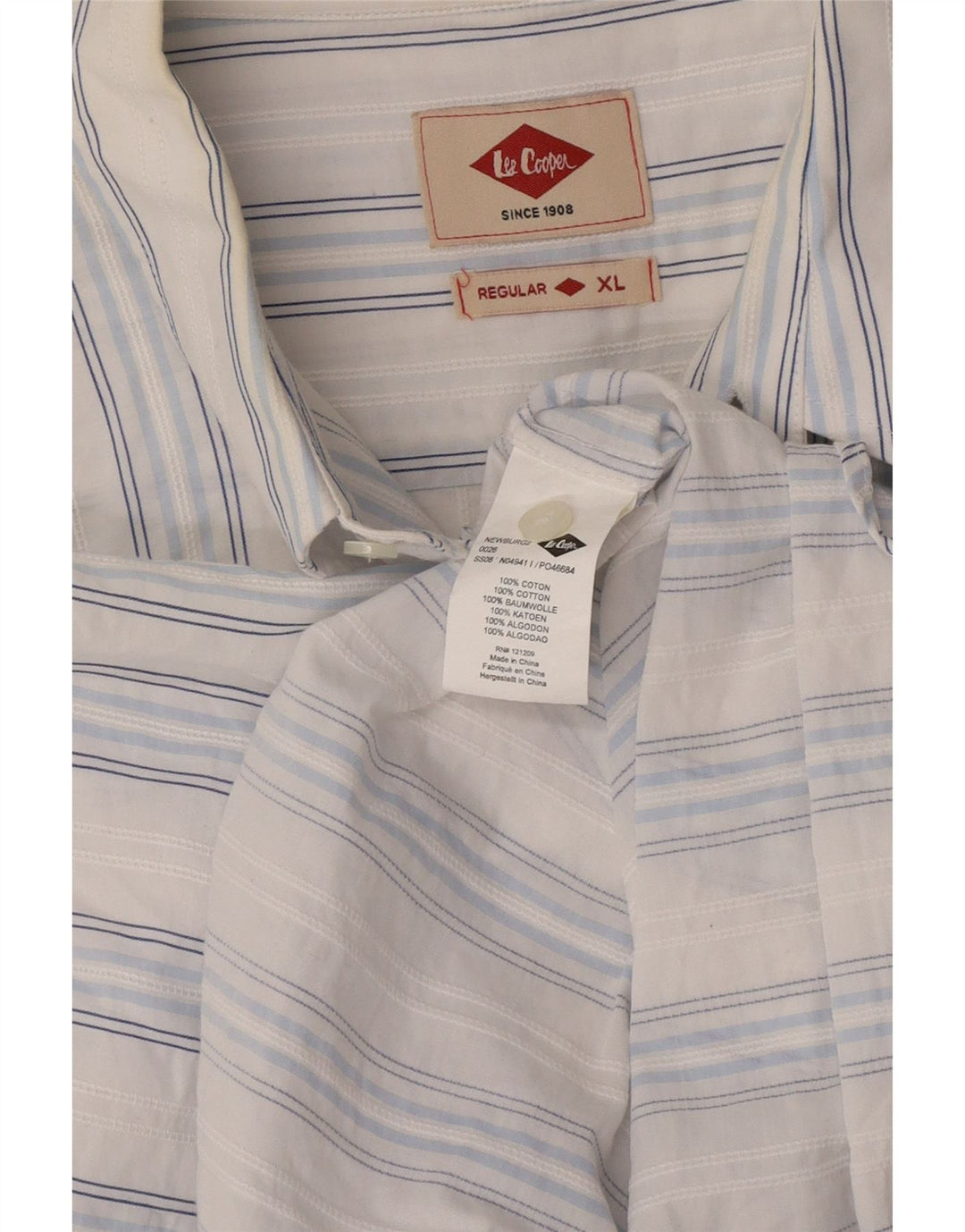Lee Cooper Herren-Hemd, kurzärmelig, normale Passform, XL, weiß gestreift, Baumwolle