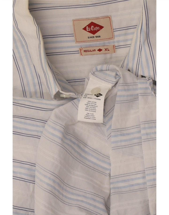 Lee Cooper Herren-Hemd, kurzärmelig, normale Passform, XL, weiß gestreift, Baumwolle