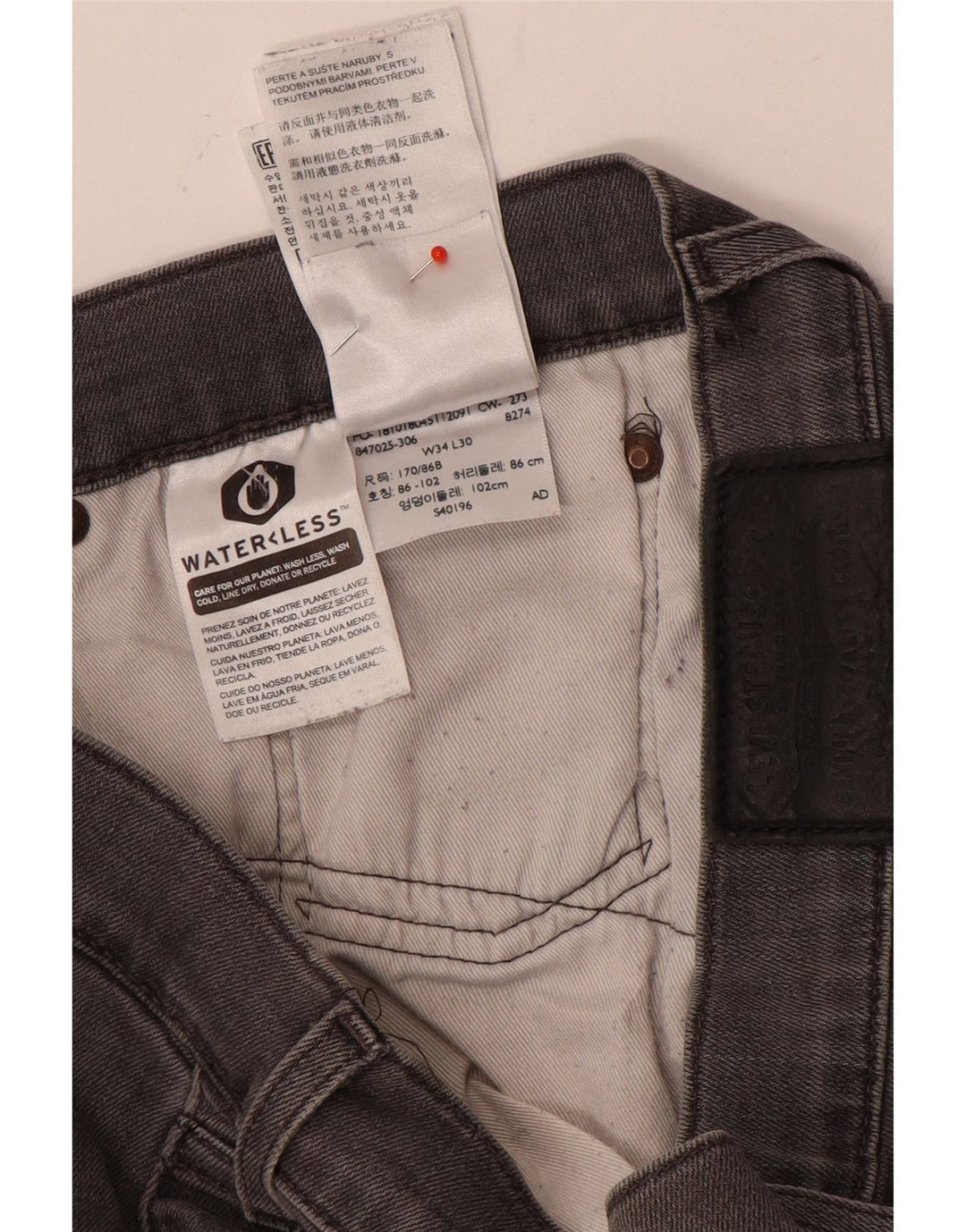 Levi's Herren Straight Jeans W34 L30 Graue Baumwolle