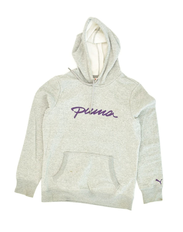 PUMA Womens Graphic Hoodie Jumper UK 12 Medium Grey Cotton | Vintage Puma | Thrift | Second-Hand Puma | Used Clothing | Messina Hembry 