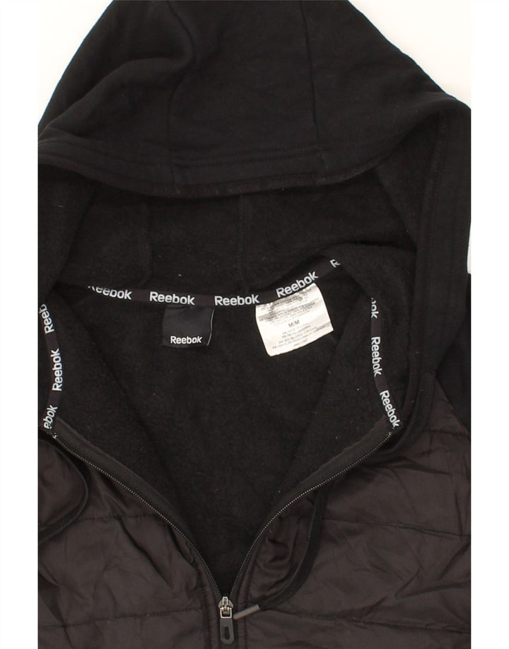REEBOK Mens Hooded Bomber Jacket UK 38 Medium Black Colourblock Cotton Vintage Reebok and Second-Hand Reebok from Messina Hembry 