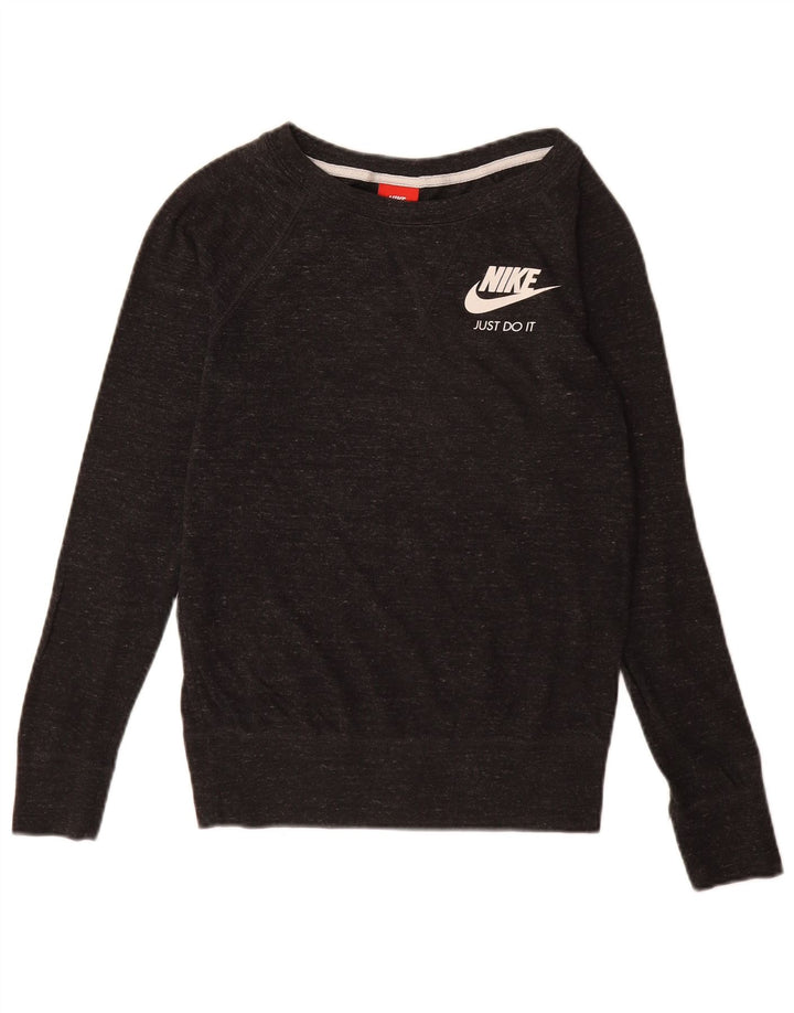 Nike Womens Graphic Oversized Sweatshirt Pullover UK 6 XS Schwarz gefleckt