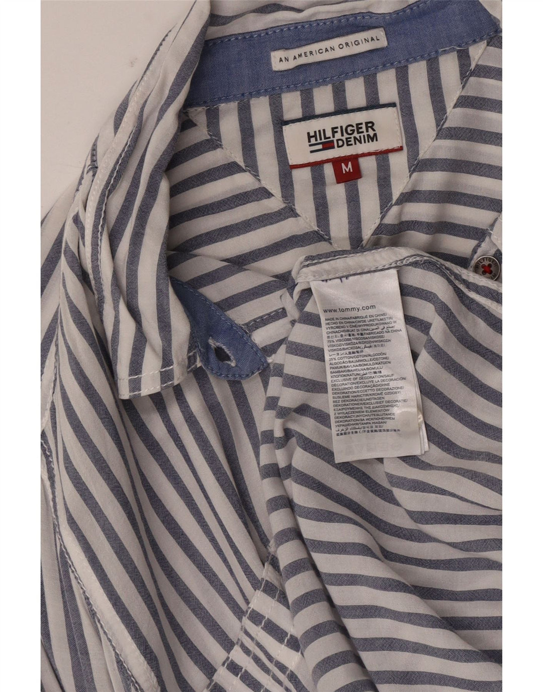Tommy Hilfiger Damen-Hemd UK 14 Mittelweiße Nadelstreifen-Viskose