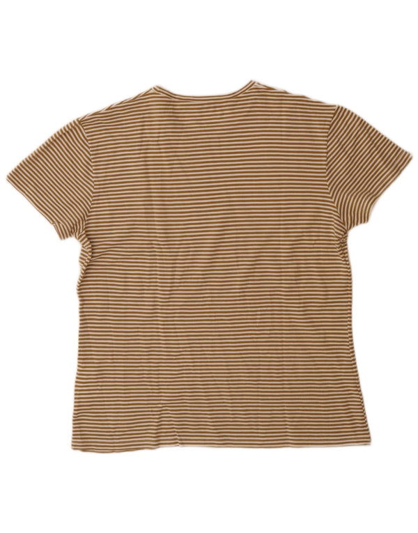 Carlo Pignatelli Womens T-Shirt Top UK 16 Large Beige Striped Cotton