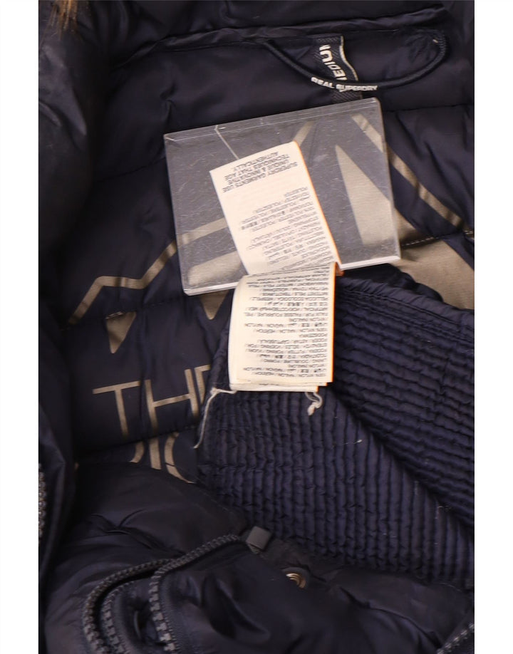 SUPERDRY Wattierte Damenjacke mit Kapuze UK 14 Medium Marineblau Polyester