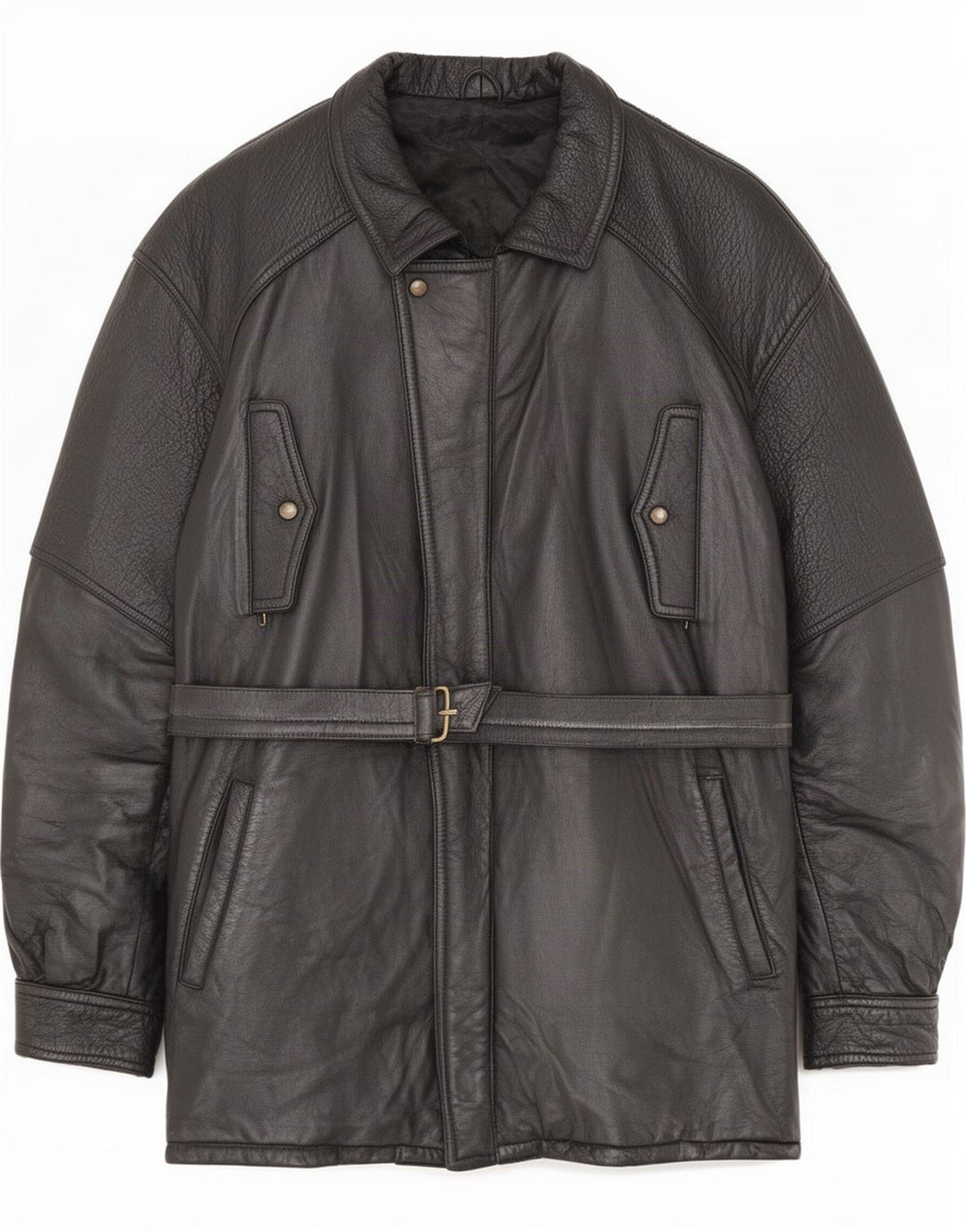 Vintage Herren Ledermantel IT 54 2XL Schwarz