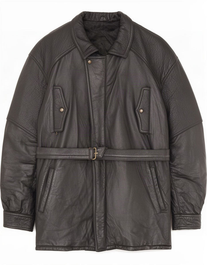 Vintage Herren Ledermantel IT 54 2XL Schwarz