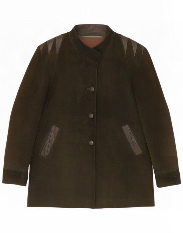 Vintage Womens Wildleder Overcoat UK 14 Medium Khaki