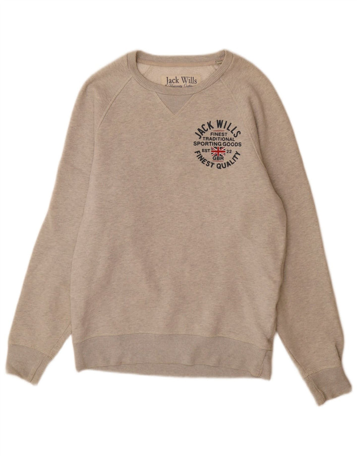 Jack Wills Herren-Sweatshirt mit Grafik, Größe S, grau meliert, Baumwolle