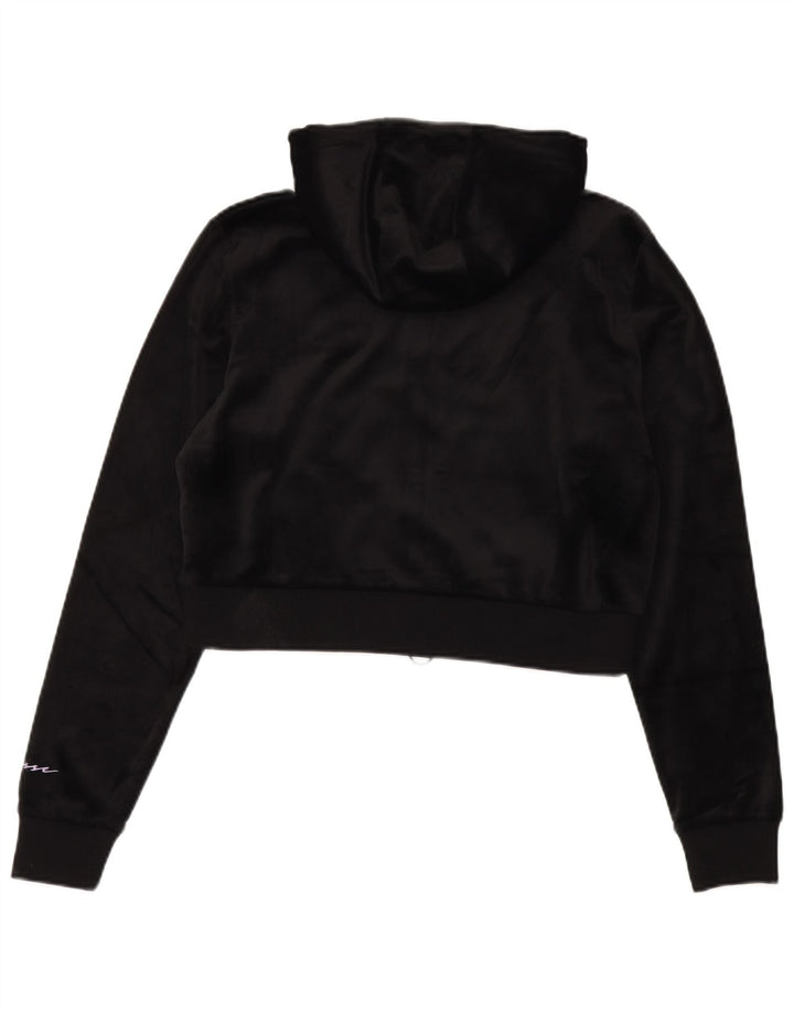 Ellesse Womens Crop Velour Zip Hoodie Pullover UK 12 Medium Schwarz Polyester