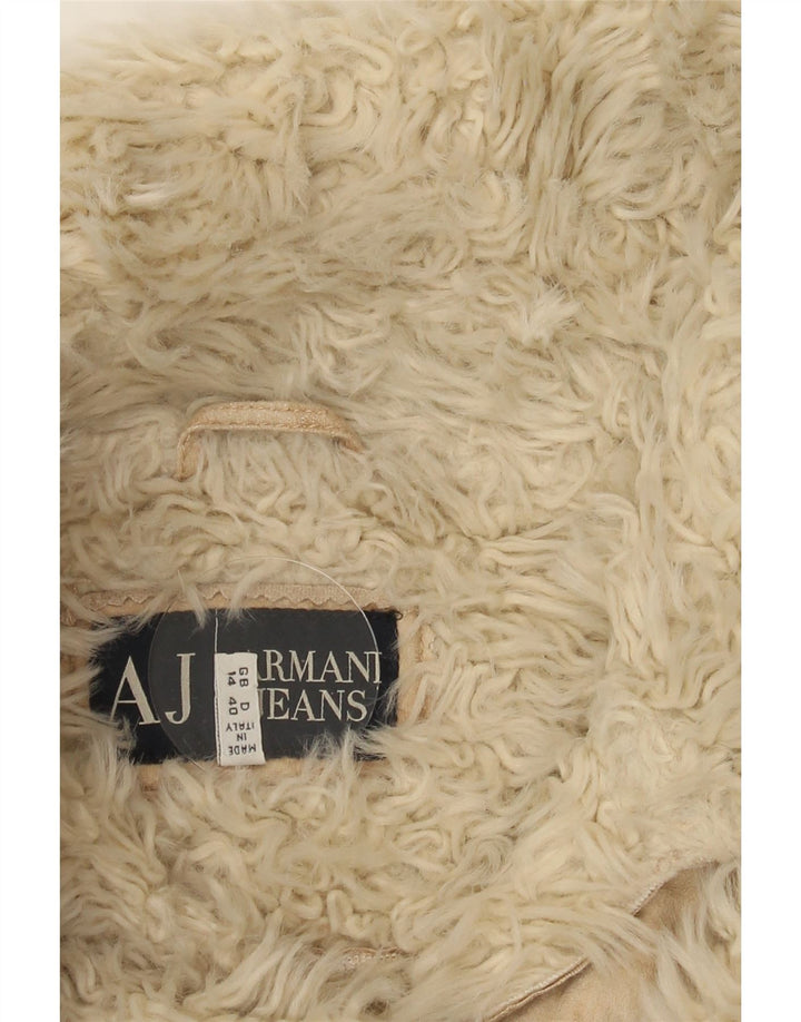 Armani Jeans Damen Crop Sherpa Jacke IT 44 Medium Beige Tie Dye Acryl